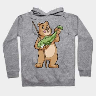 Bear at Fishing with Fishing rod and Fish Hoodie